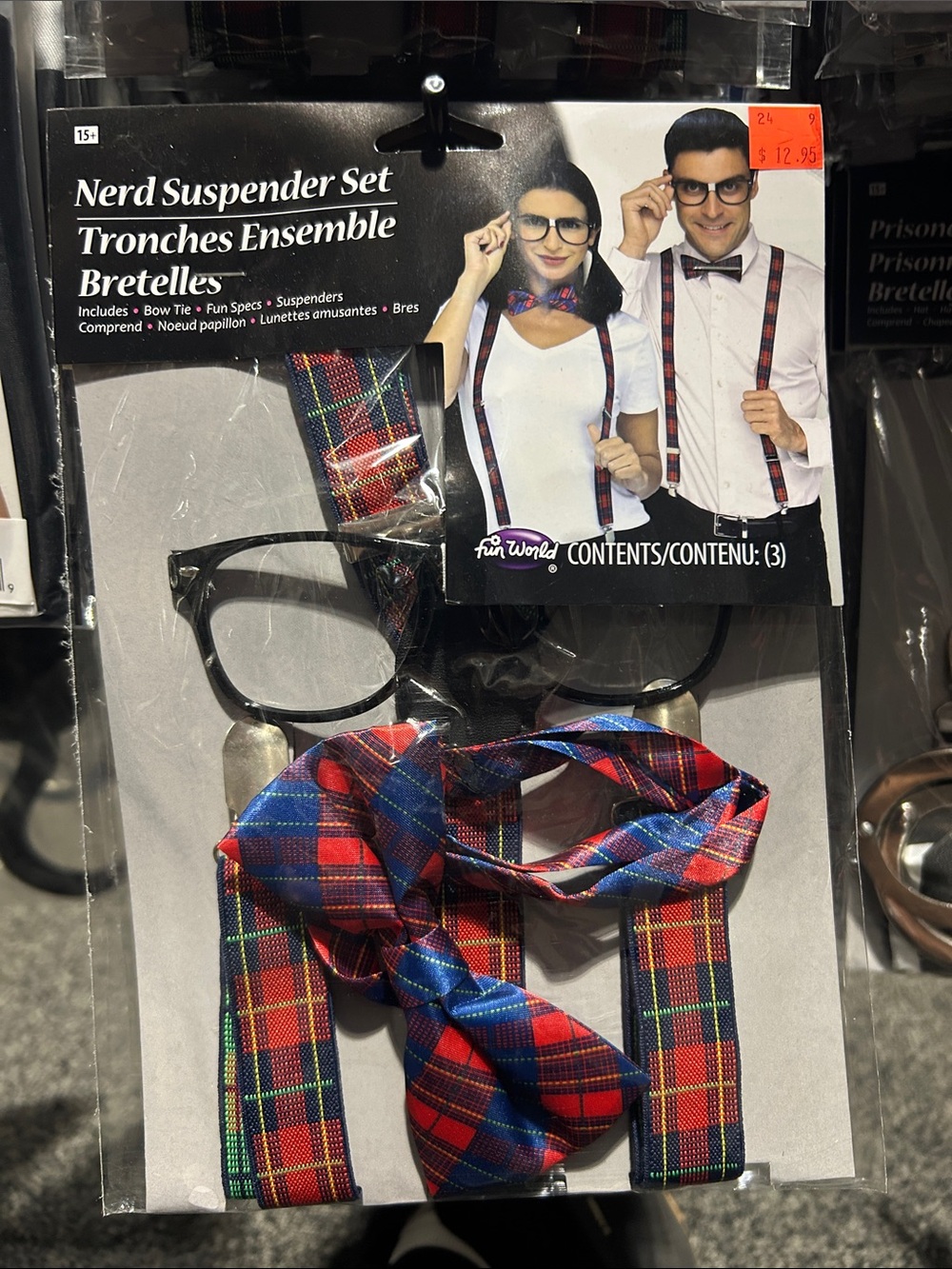 Nerd Plaid Bow Tie & Suspenders Set - Red & Blue